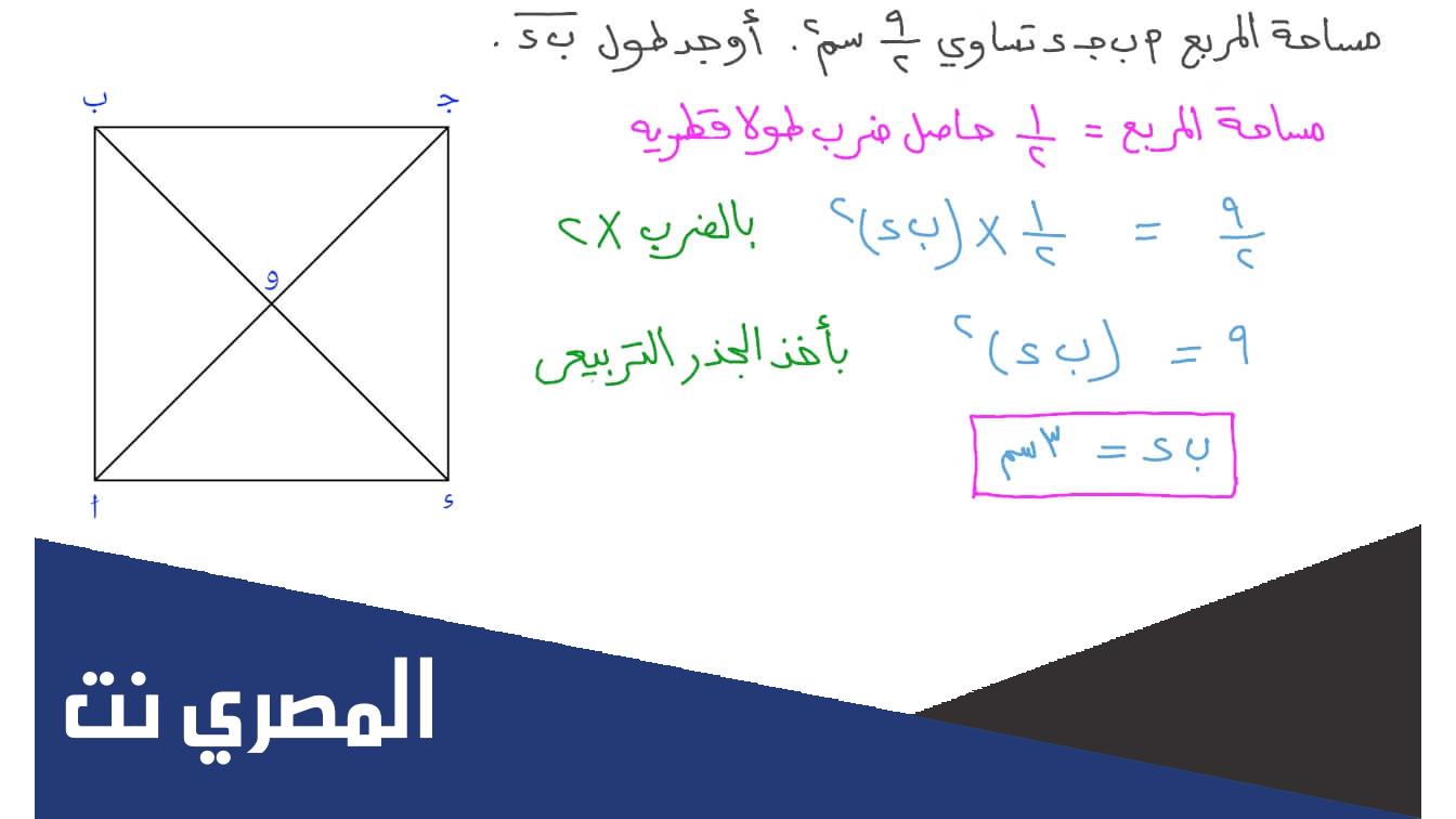 مساحة المربع وطول القطر