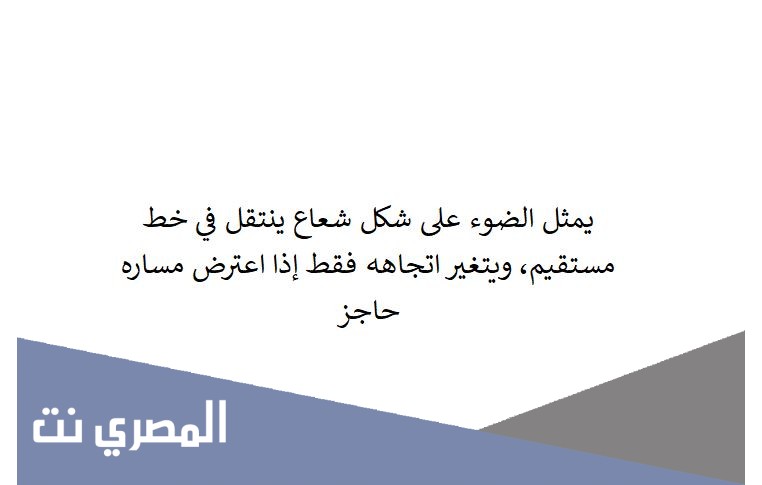 يمثل الضوء على شكل شعاع ينتقل في خط مستقيم، ويتغير اتجاهه فقط إذا اعترض مساره حاجز