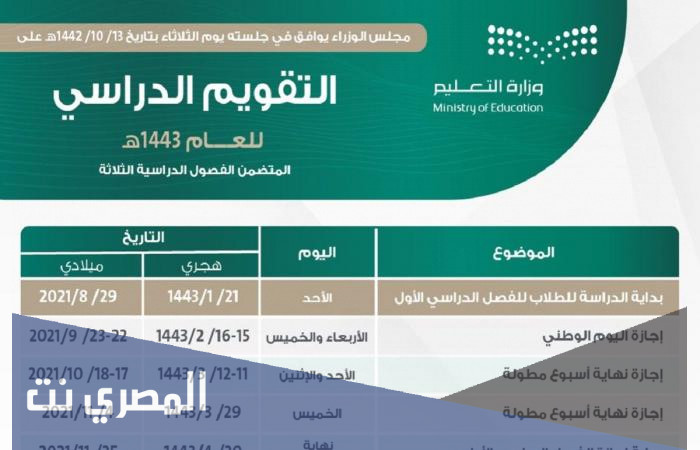 اجازة الترم الاول 1443