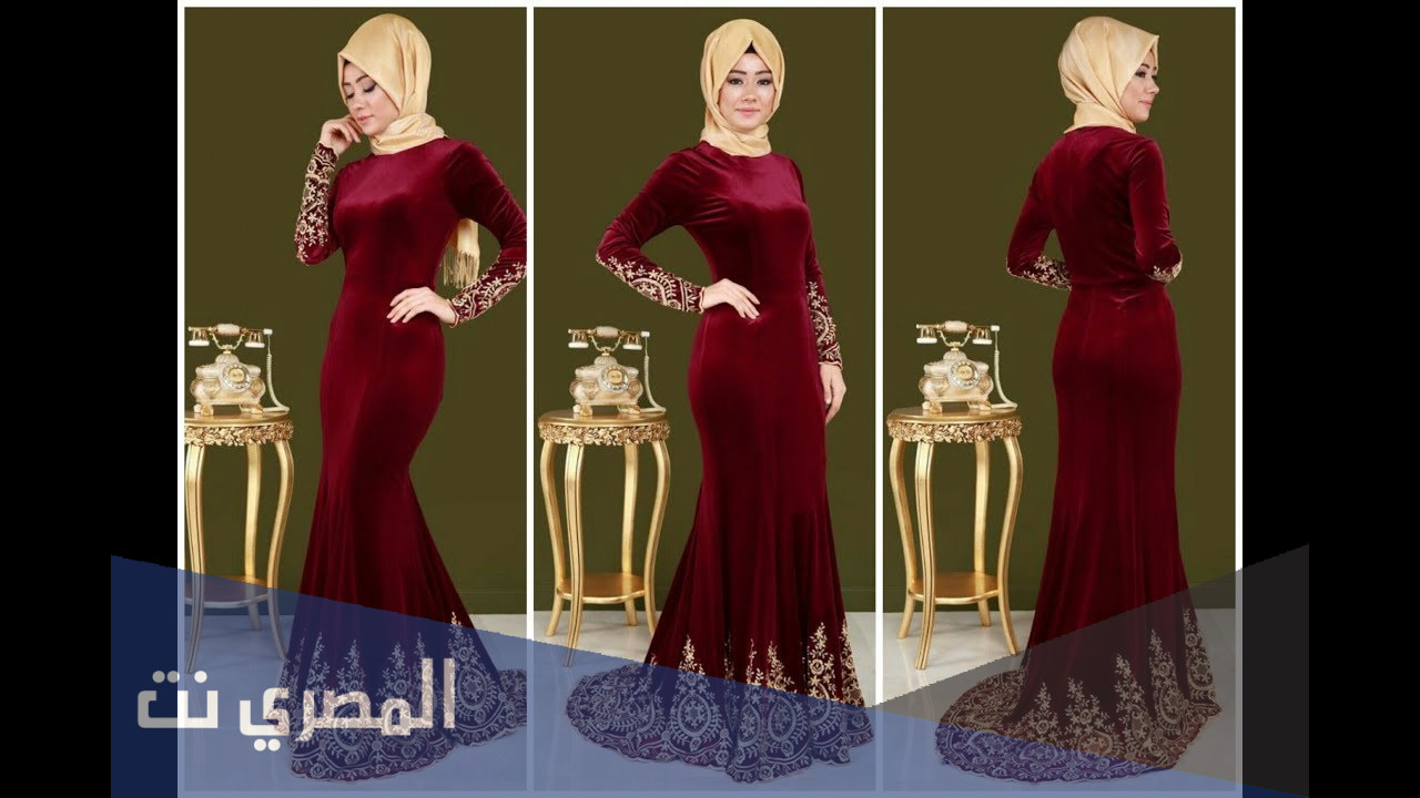 فساتين قطيفة للمحجبات 2022 جديدة