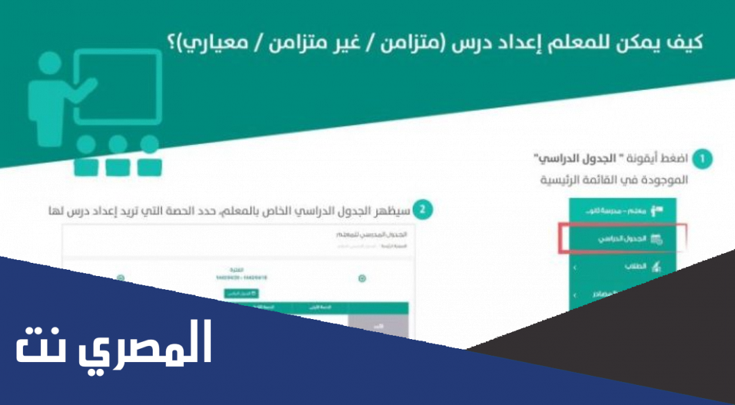 خطوات إعداد درس متزامن أو غير متزامن أو معياري في منصة مدرستي
