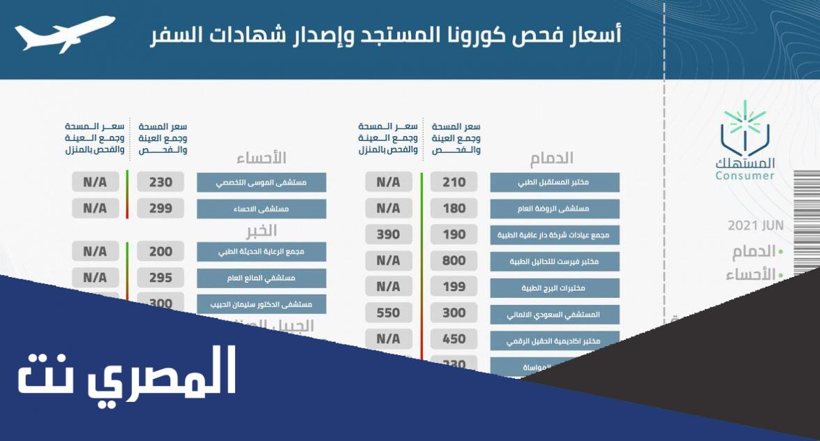 اسعار فحص كورونا في الدمام