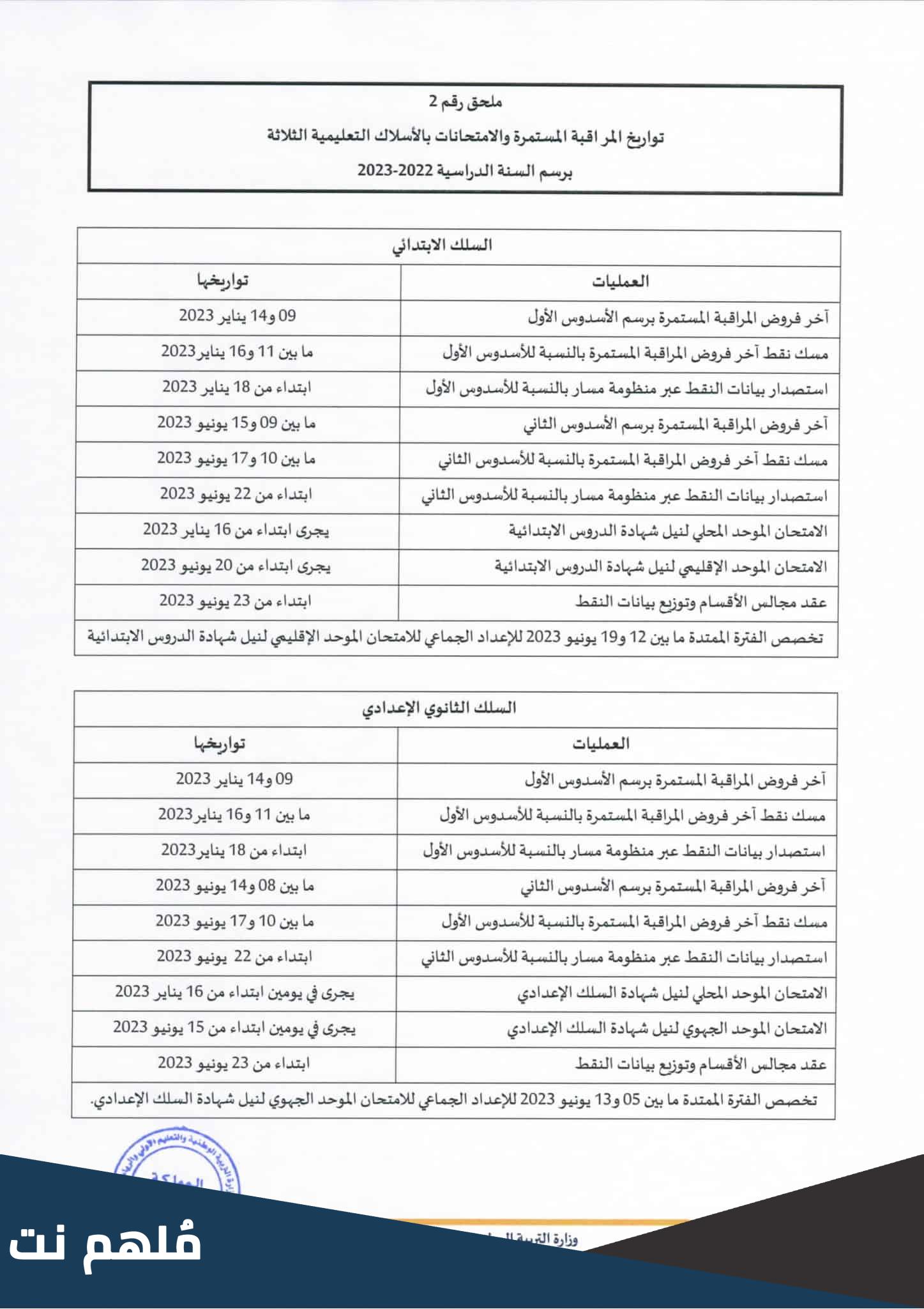 لائحة العطل المدرسية في المغرب 2023 pdf