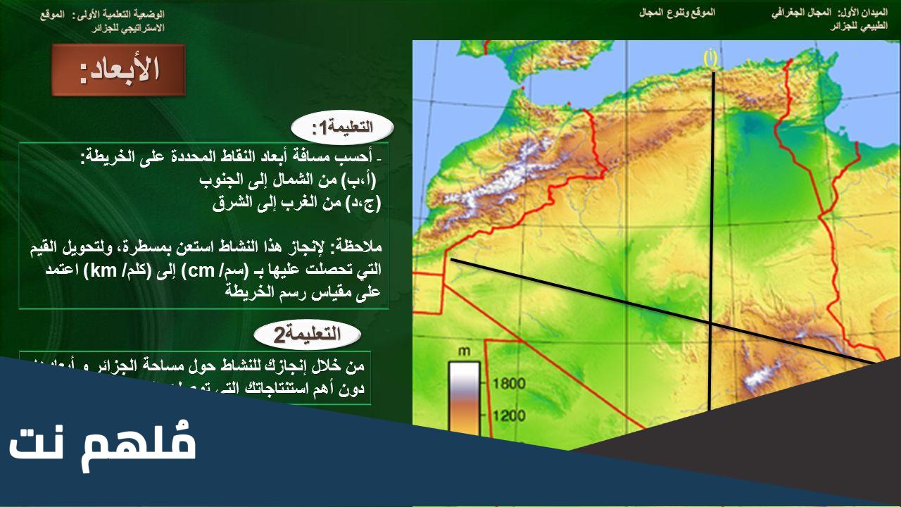 كم تبلغ مساحة الجزائر وماهي ابعادها؟